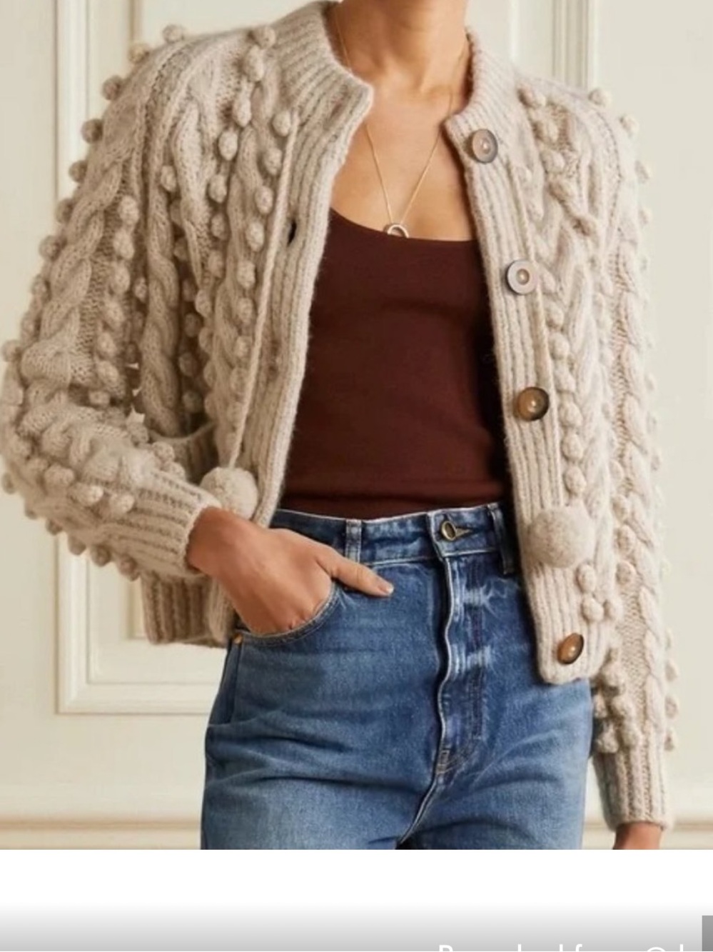 Doen baby alpaca Cream Chunky Cable Knit Pom Pom Cardigan! EUC! Size Small!